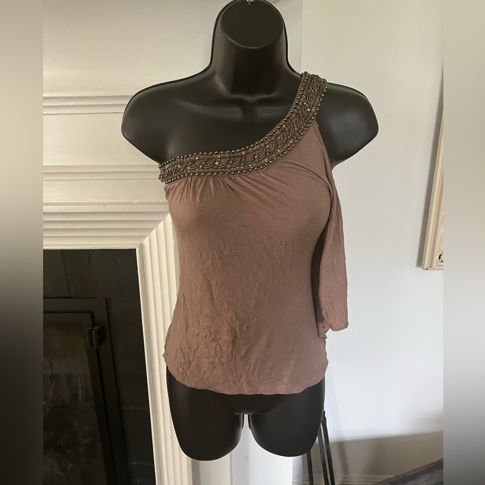 One shoulder bead embellished top